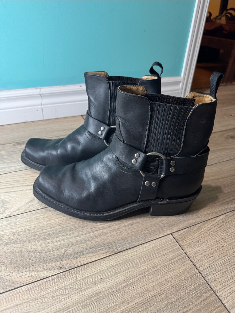 Made in Canada Boulet Black Leather Harness Ankle Boots